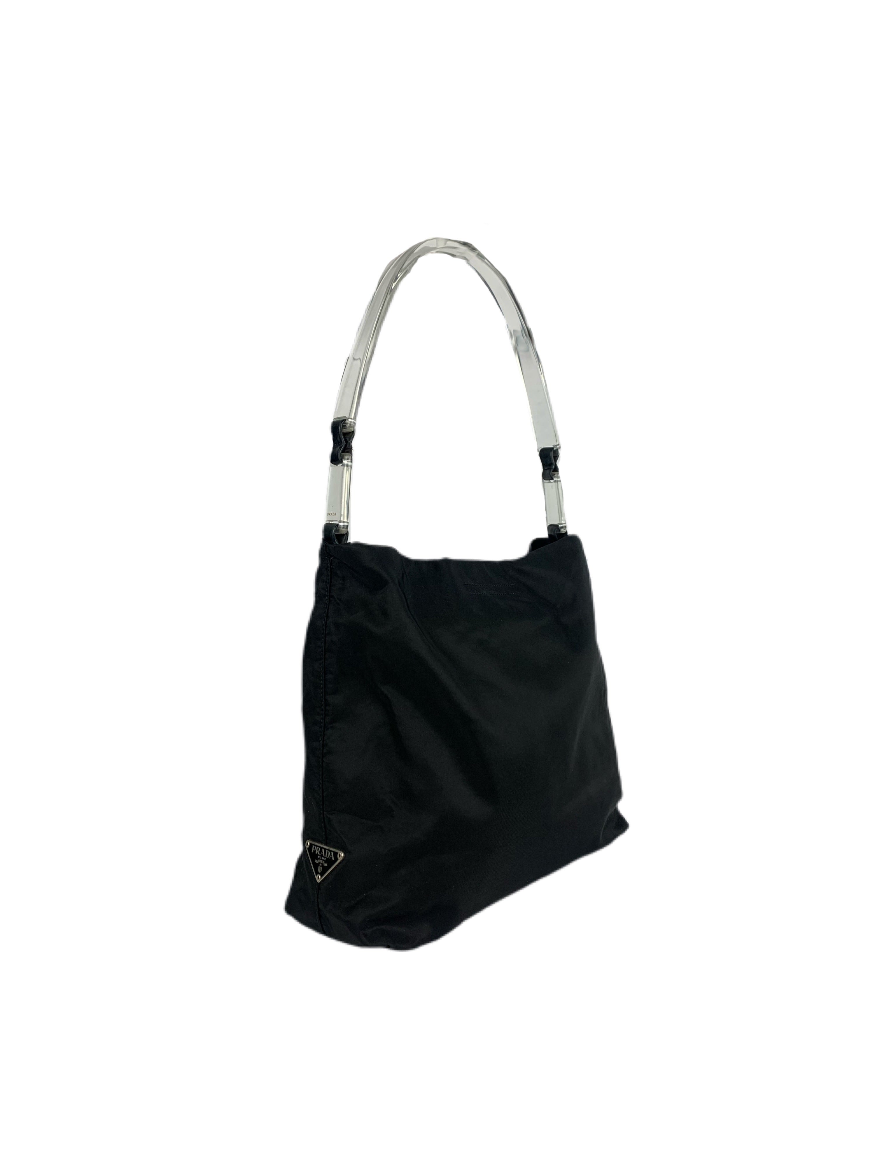 Prada Nylon Tote Shoulder Bag with Leather Handle