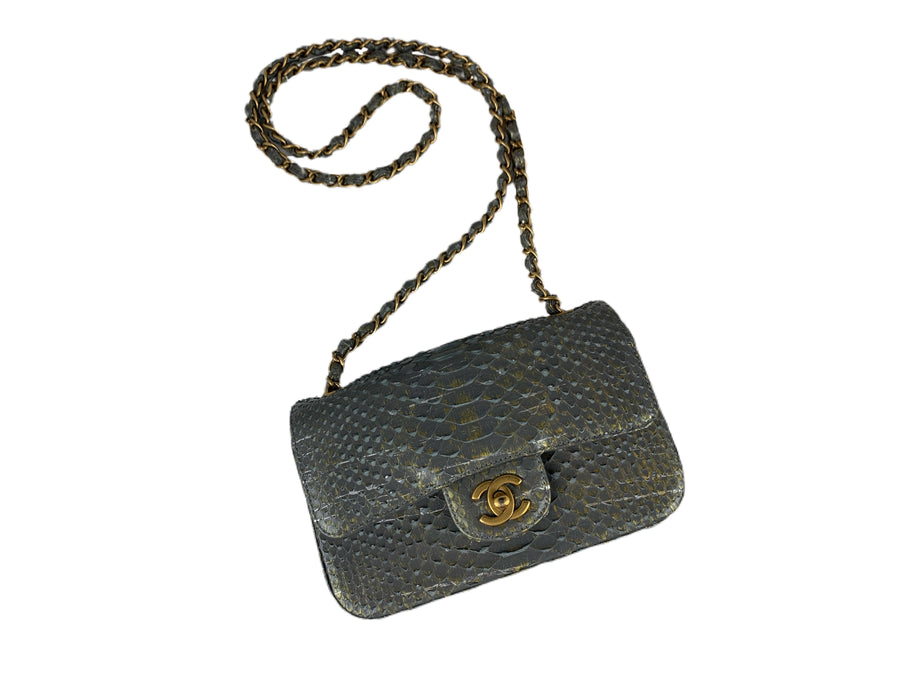 Grey Python Flap Bag