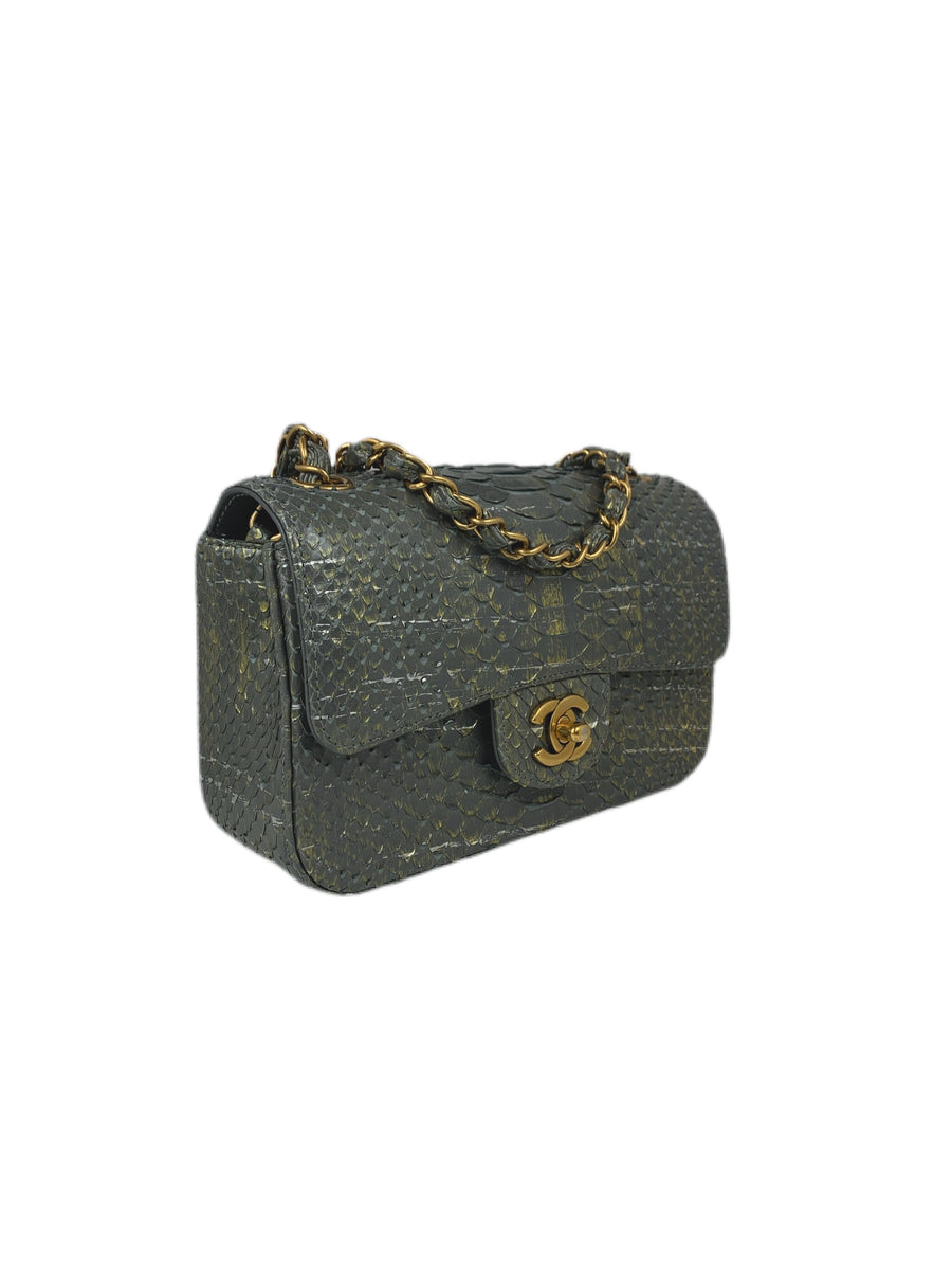 Grey Python Flap Bag