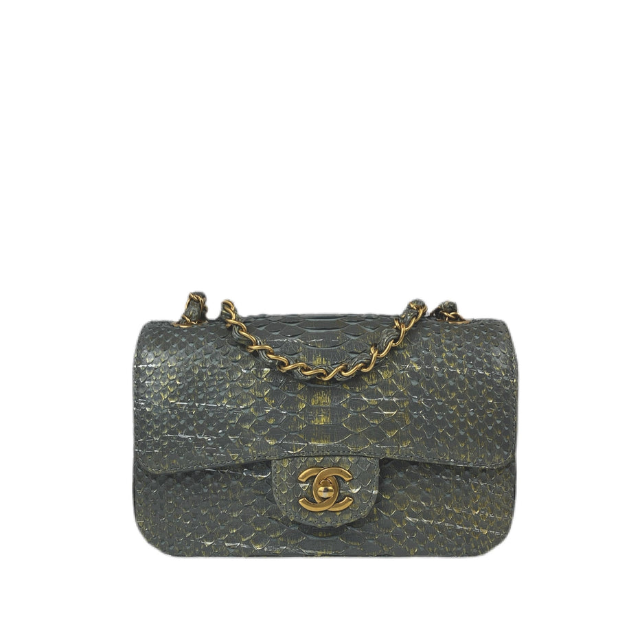 Grey Python Flap Bag