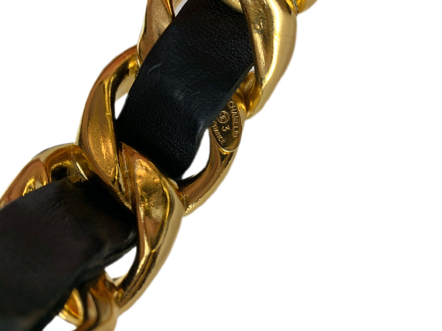 Leather and Gold Chain Cuff