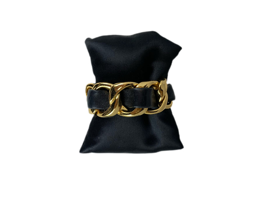 Leather and Gold Chain Cuff